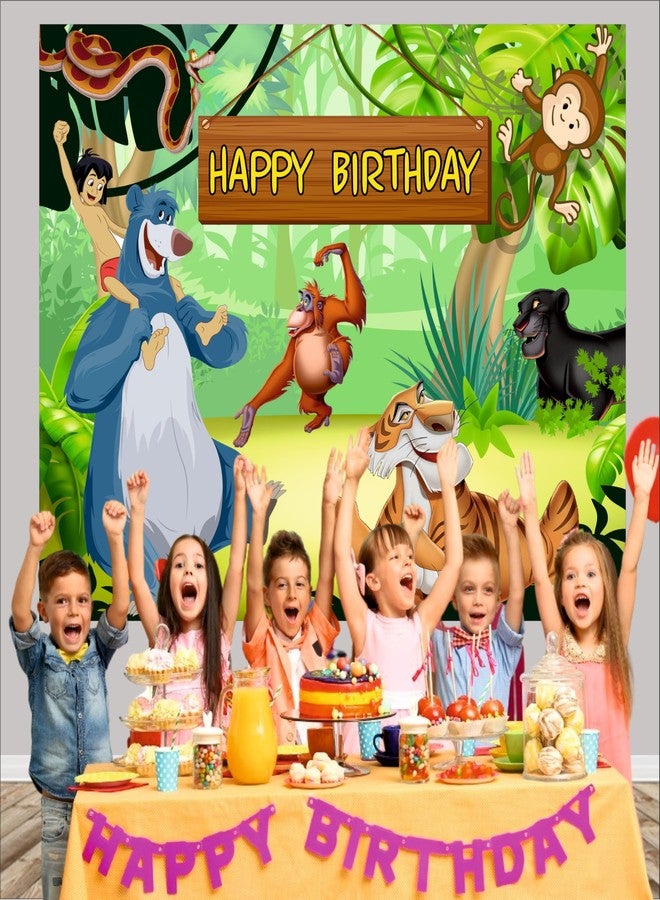 Party Baazaar Jungle Birthday Backdrop 5x4 Ft | Backdrops for Decoration | Birthday Decoration Backdrop | Banner for Kids Theme Party - Image 5